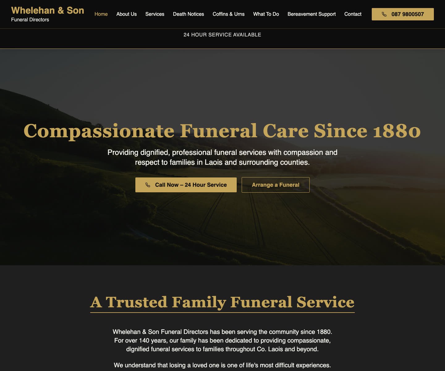 Whelehan Funerals website after the redesign by Laois Web Design