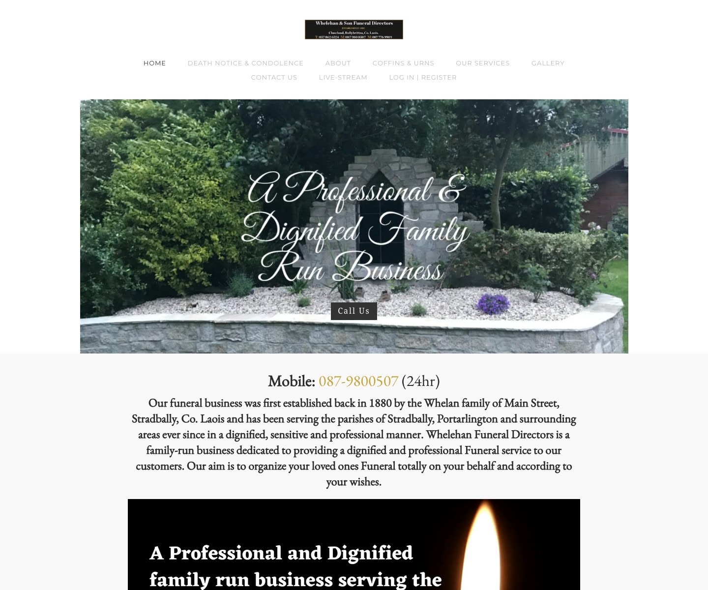 Whelehan Funerals website before the redesign by Laois Web Design