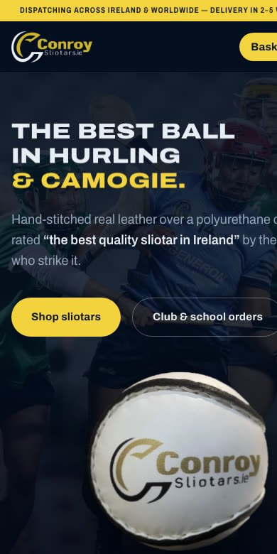 Conroy Sliotars site by Laois Web Design on a phone