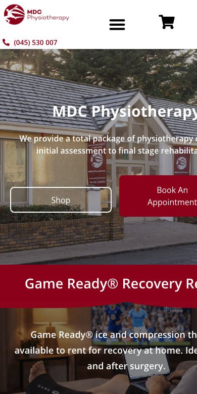 MDC Physiotherapy site by Laois Web Design on a phone