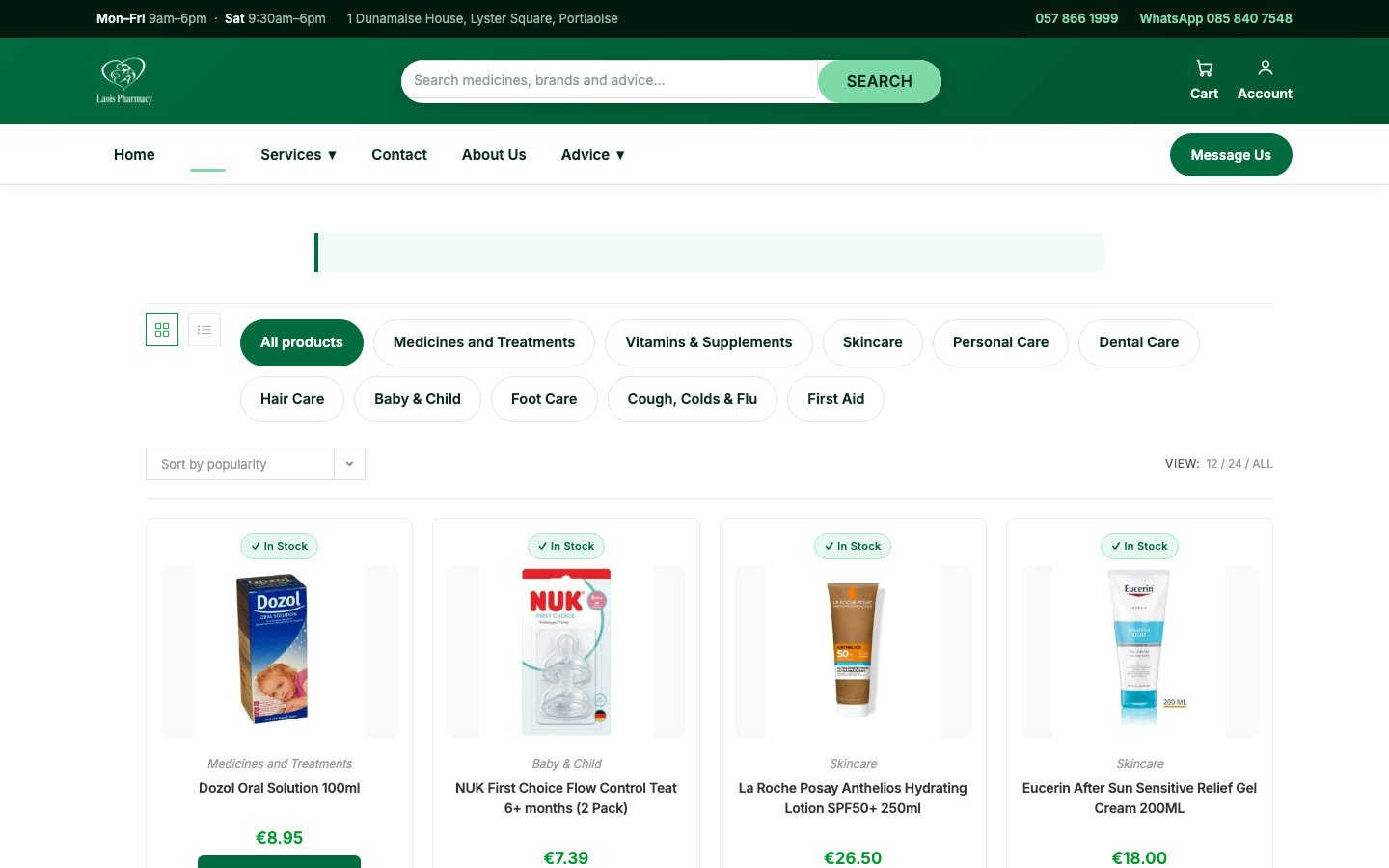 Laois Pharmacy online shop built by Laois Web Design