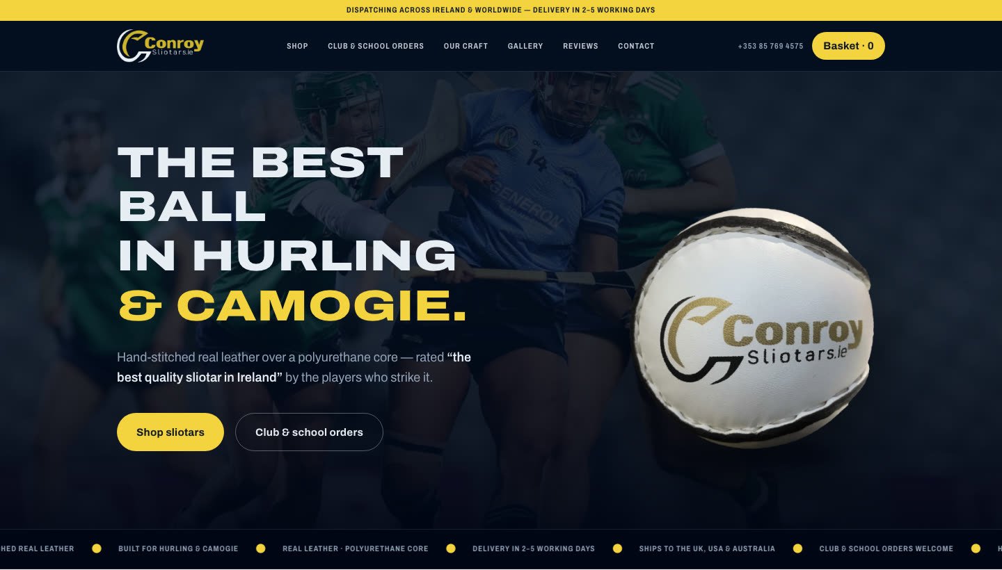 Conroy Sliotars website designed by Laois Web Design, online shop for hurling sliotars